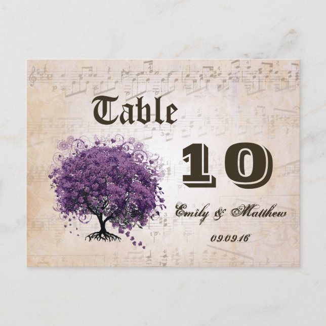 Simply Peachy Purple Heart Leaf Tree Table Number (Front)