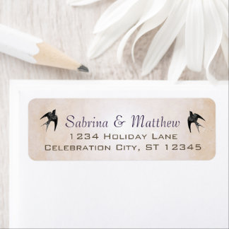 Simply Peachy Purple Heart Leaf Tree Wedding Label
