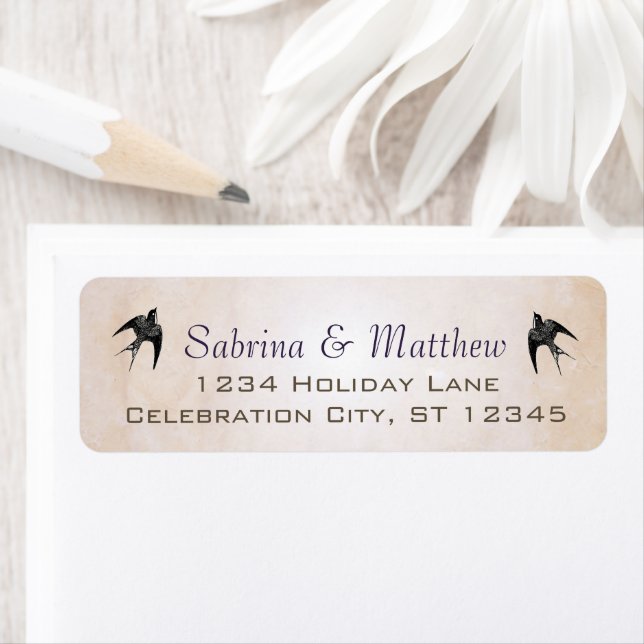 Simply Peachy Purple Heart Leaf Tree Wedding Label (Insitu)