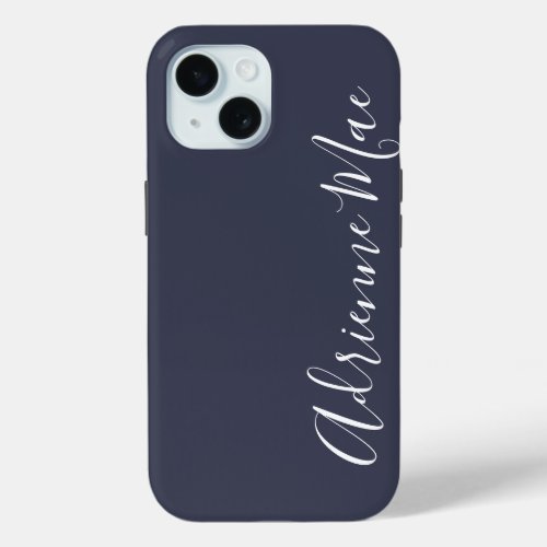 Simply Personalized Modern Script Navy Blue iPhone 15 Case