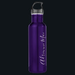 Simply Personalized Purple Stainless Steel Water Bottle<br><div class="desc">This personalized design is offered in purple,  with your name featured in modern elegant white script font. Personalize with your name. You can change the font style,  size and/or color,  using the edit menu.</div>
