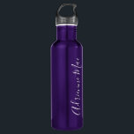 Simply Personalized Purple Stainless Steel Water Bottle<br><div class="desc">This personalized design is offered in purple,  with your name featured in modern elegant white script font. Personalize with your name. You can change the font style,  size and/or color,  using the edit menu.</div>