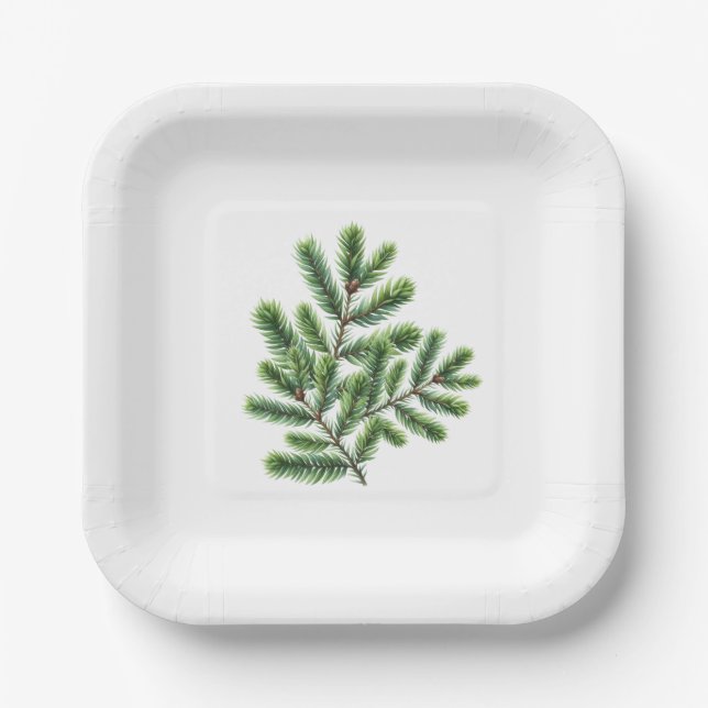 Simply Pine Greenery  Paper Plates (Front)