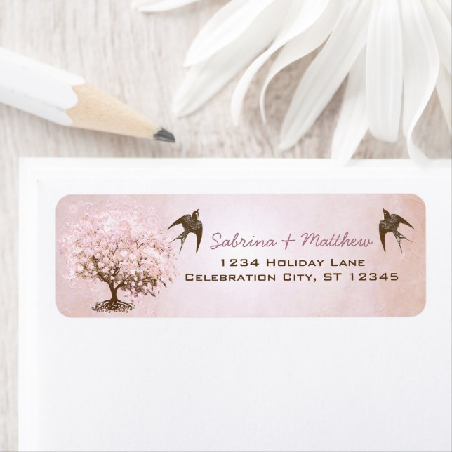 Simply Pink and Chocolate Brown Heart Leaf Tree Label (Insitu)