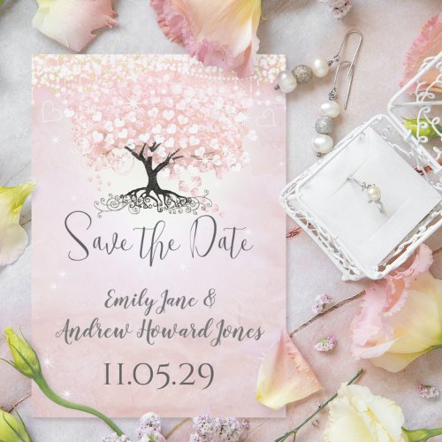 Simply Pink Heart Leaf Tree Fairytale Wedding Invitation