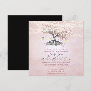 Simply Pink Heart Leaf Tree Forest Grove Wedding Invitation