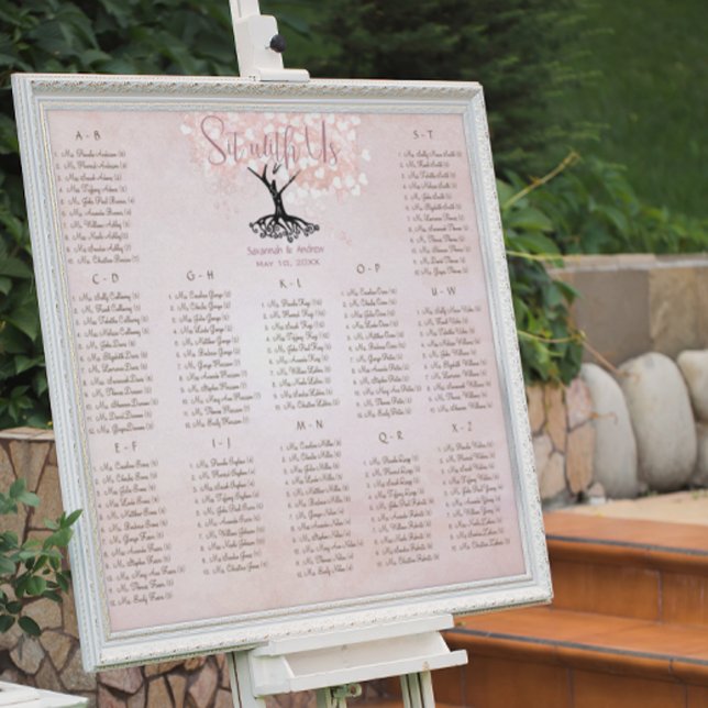 Simply Pink Heart Leaf Tree Love Bird Wedding Poster (Creator Uploaded)