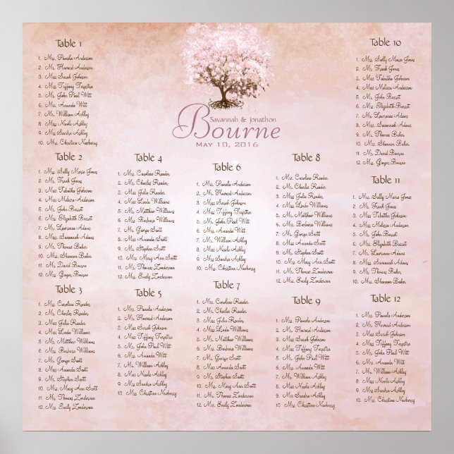 Simply Pink Heart Leaf Tree Love Bird Wedding Poster (Front)
