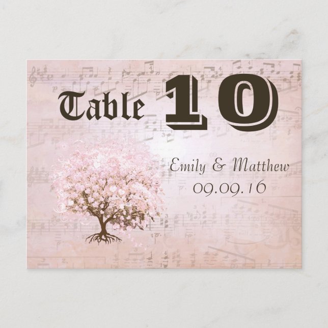 Simply Pink Heart Leaf Tree Table Number (Front)