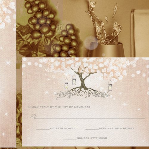 Simply Pink Heart Leaf Tree Wedding RSVP