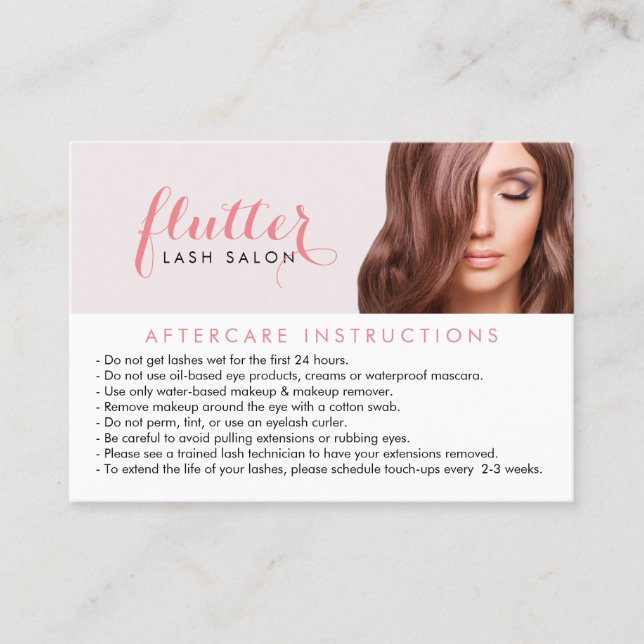 Simply Pink Lash Salon Aftercare Card (Front)