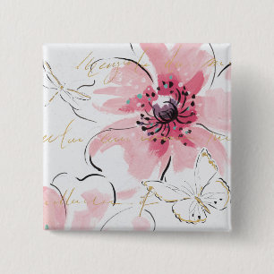 Simply Pink Watercolor Floral Button