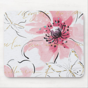 Simply Pink Watercolor Floral Mouse Pad