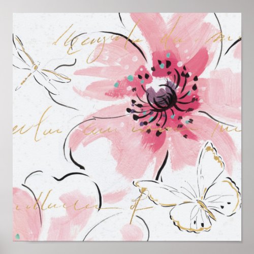 Simply Pink  Watercolor Floral Poster