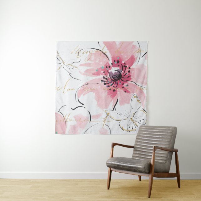 Simply Pink | Watercolor Floral Tapestry (In Situ (Horizontal))