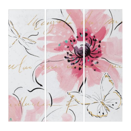 Simply Pink  Watercolor Floral Triptych