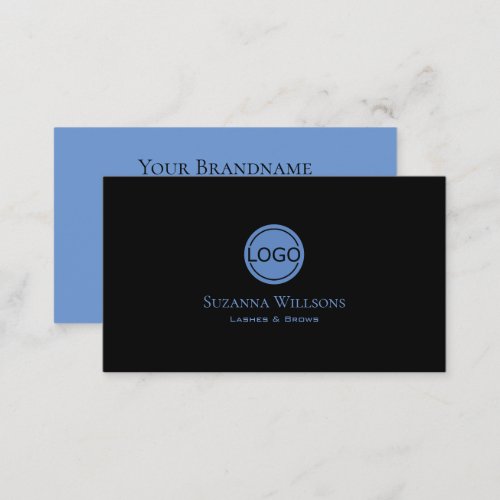 Simply Plain Black and Blue with Logo Professional Business Card