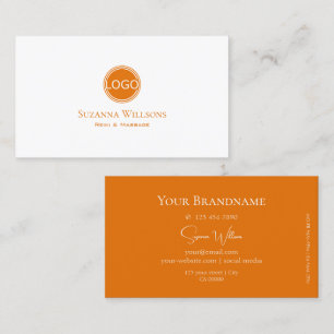 Simply Plain White and Orange with Logo Classic Business Card