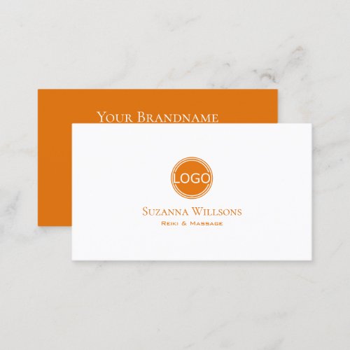 Simply Plain White and Orange with Logo Classic Business Card