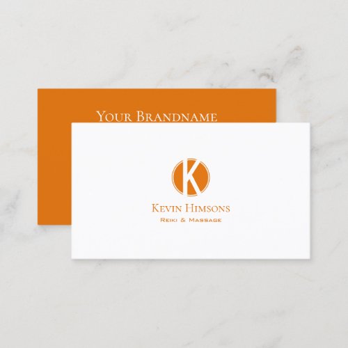 Simply Plain White and Orange with Monogram Modern Business Card