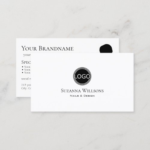 Simply Plain White Black Point with Logo and Photo Business Card
