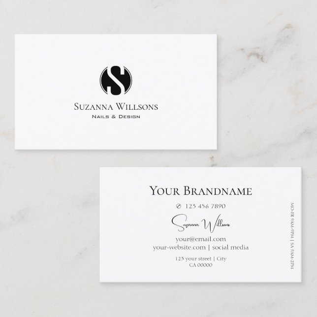Simply Plain White Chic with Monogram Professional Business Card (Front/Back)