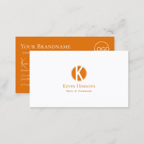 Simply Plain White Orange with Monogram and Logo Business Card