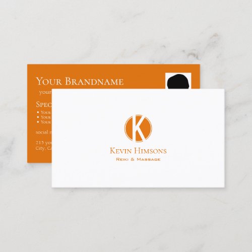 Simply Plain White Orange with Monogram and Photo Business Card
