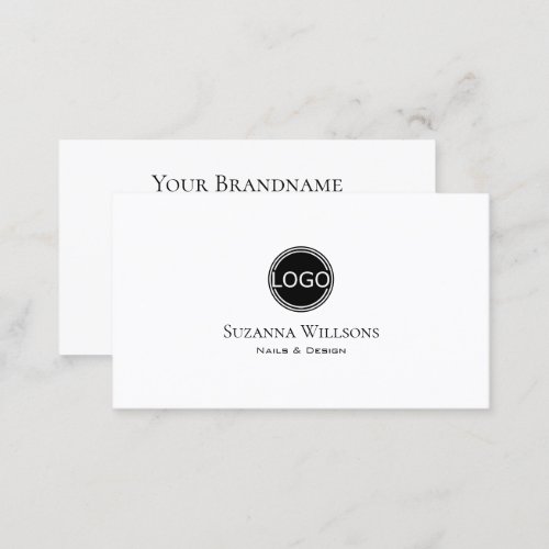 Simply Plain White with Chic Black Point and Logo  Business Card