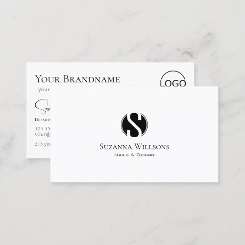 Simply Plain White with Monogram and Logo Classic Business Card