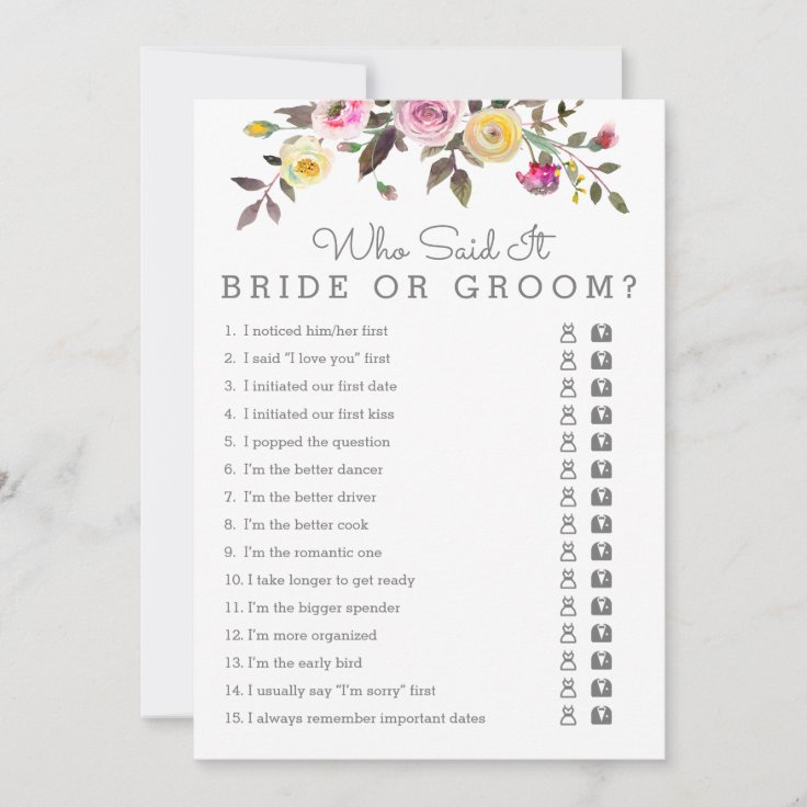 Simply Pretty Bridal Shower Who Said It Game Cards Zazzle