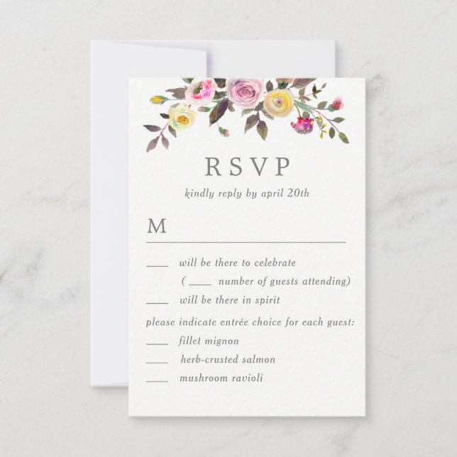 Simply Pretty Wedding RSVP with Menu Options Invitation (Front)