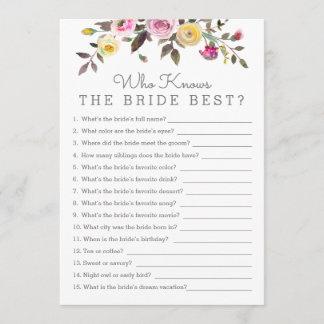 Simply Pretty Who Knows Her Best Shower Game Card