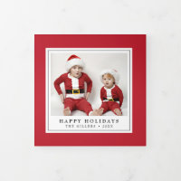 Simply Red Christmas Holiday Trifold Photo Card