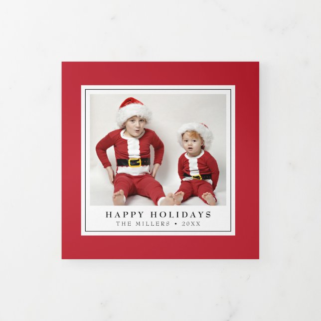 Simply Red Christmas Holiday Trifold Photo Card (Cover)