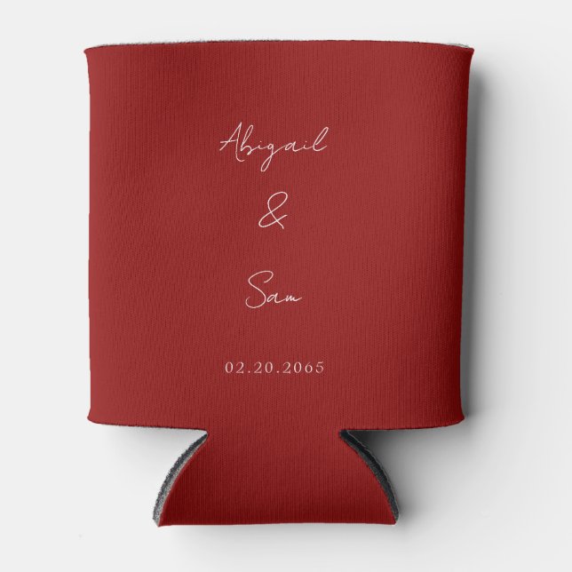  Simply Red Script Wedding Favor  Can Cooler (Front)