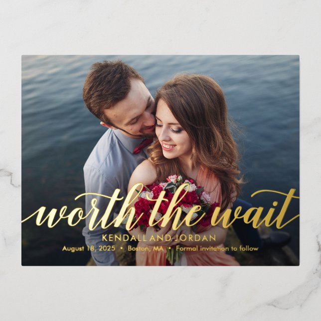 Simply Romantic Foil Save The Date Postcard (Front)