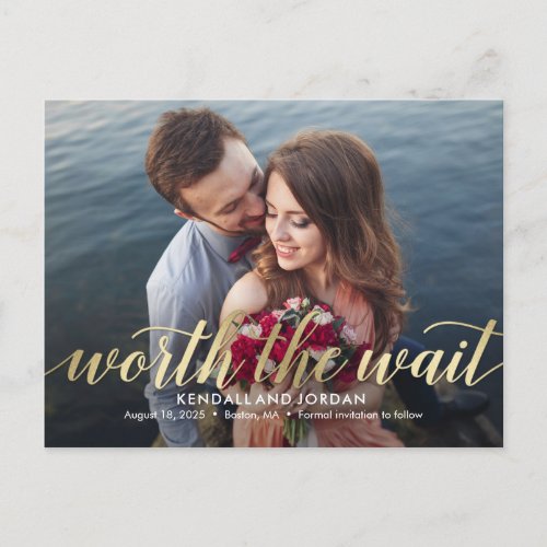 Simply Romantic Worth The Wait Save The Date Postcard