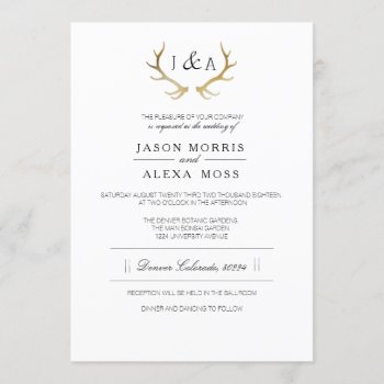 Simply Rustic Gold Antler | Elegant Wedding Invitation by RedefinedDesigns at Zazzle