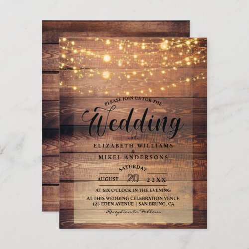 Simply Rustic Natural Wood  Lights String wedding  Invitation