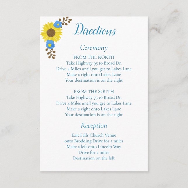Simply Rustic Sunflower Directions Enclosure Card (Front)