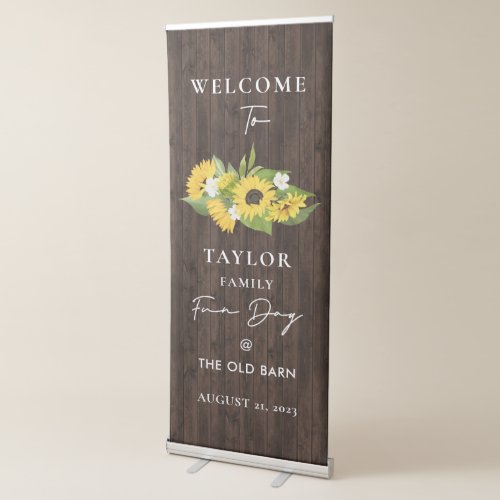 Simply Rustic Sunflowers On Wood Family Reunion Retractable Banner