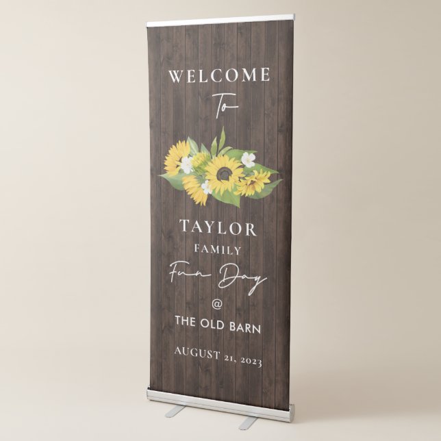 Simply Rustic Sunflowers On Wood Family Reunion Retractable Banner (3/4)