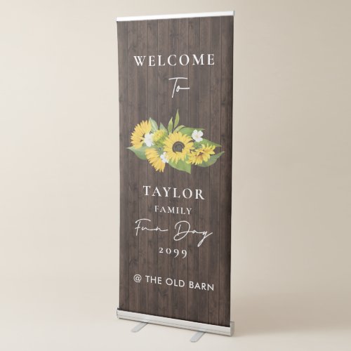 Simply Rustic Sunflowers Over Wood Family Reunion Retractable Banner