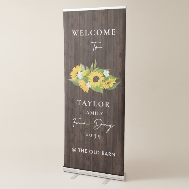 Simply Rustic Sunflowers Over Wood Family Reunion Retractable Banner (3/4)