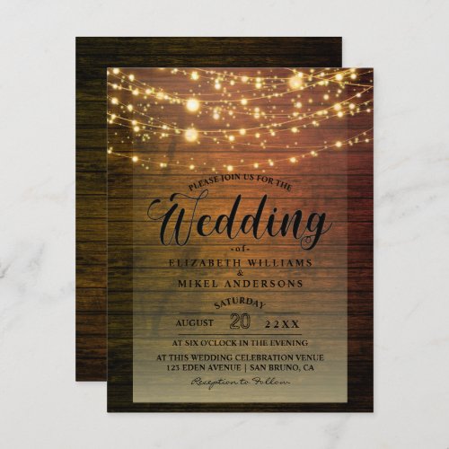 Simply Rustic Wood Dark Lights String wedding  Inv Invitation
