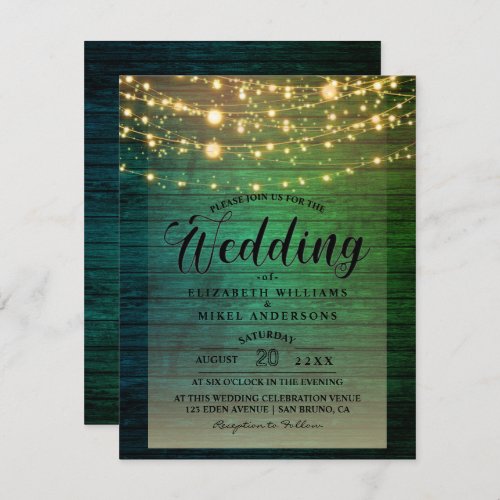 Simply Rustic Wood Dark Lights String wedding  Invitation