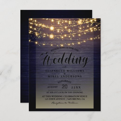 Simply Rustic Wood Dark Lights String wedding  Invitation