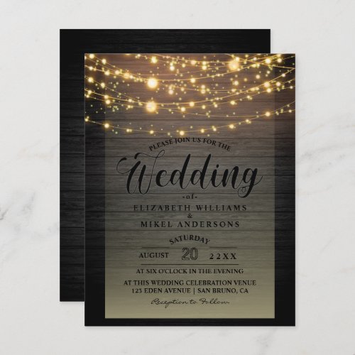 Simply Rustic Wood Dark Lights String wedding Invitation