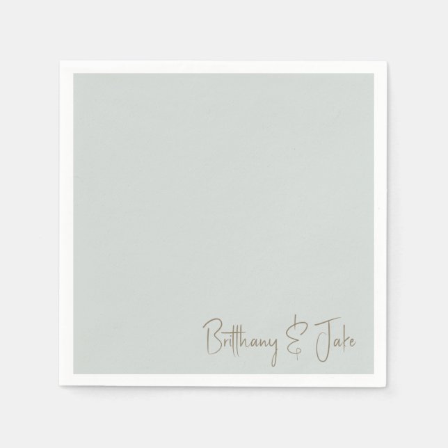 Simply Sage Gold Script Wedding Cocktail Napkins (Front)